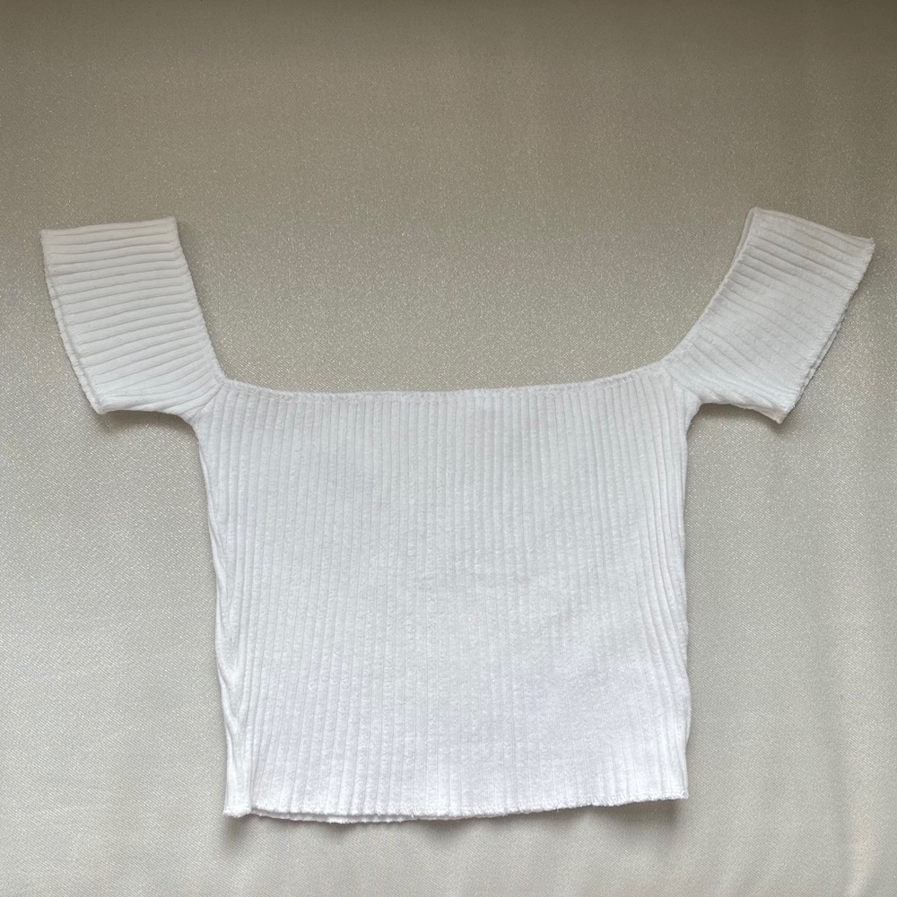 ARE YOU AM I Ribbed Off the Shoulder Top
